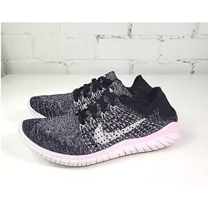 Nike Free RN Flyknit Black / Pink Foam Pteowned Womens 8